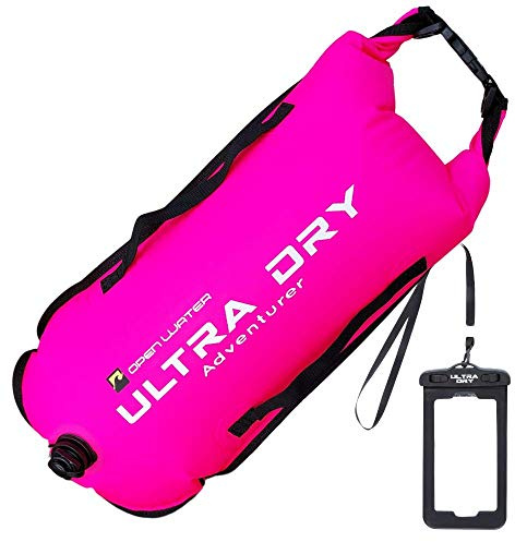 Ultra Dry Adventurer Bouée de Natation très Visible avec Ceinture réglable, Sangle de Transport, étui de téléphone étanche pour l'eau Libre, Sports Nautiques, Natation, 28 l, Rose