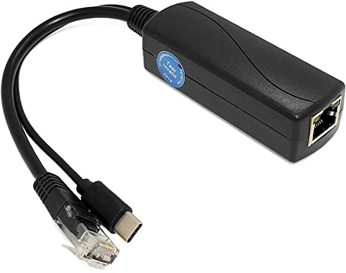 Gigabit Tipo C USB-C PoE Splitter 5V 3A, IEEE802.3af/at Compatible, 10,100,1000Mbps USB C de alimentación sobre Ethernet Splitter Adapter con RJ45 y Puerto Tipo C (TYPEC0503G)