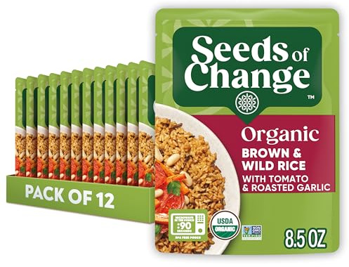 SEEDS OF CHANGE Certified Organic Brown and Wild Rice with Tomato & Roasted Garlic, Organic Food, 8.5 oz Pouch (Pack of 12)