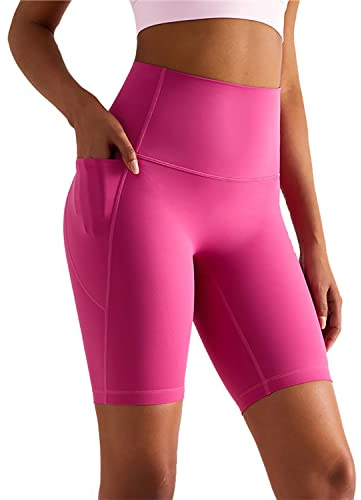 XDSP Damen Kurze Leggings Damen Yoga Shorts Kurze Leggings mit Handytasche Fitness Shorts (XL, Rosa Litschi)