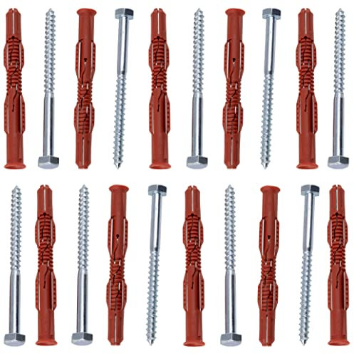 AERZETIX - C65001 - Juego de 10 tacos 10x100mm para ladrillos huecos/hormigón celular + 10 tornillos Ø7x100mm con cabeza hexagonal - en nylon/metal - fijación materiales huecos trabajos taladrado