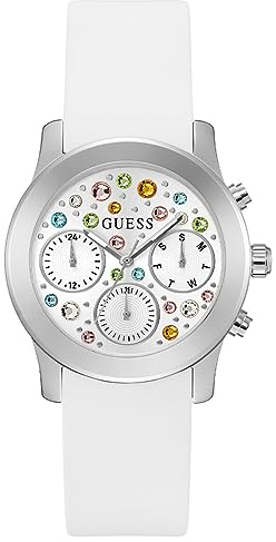 GUESS GW0560L1-AMZUK Multifunktionsuhr mit silbernem und weißem Glas, silberfarben, Silber, one, GW0560L1-AMZUK
