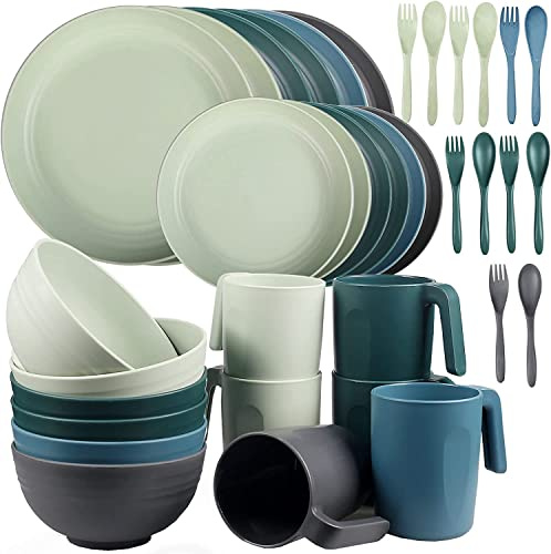 Set di 36 stoviglie infrangibili per 6 persone, set di piatti e ciotole da campeggio, set da picnic in plastica, piatti da portata leggeri per barbecue, posate e forchette, stoviglie (colore misto)