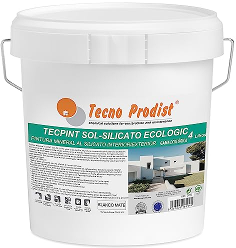 Tecno Prodist TECPINT SOL-SILICATE ECOLOGIC (4 litri) Idropittura minerale ai silicati per esterni ed interni, 100% Naturale. Pareti e Soffitti Traspiranti - Inodore (BIANCO)