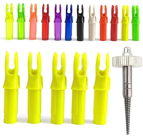 HNZMDY 60pcs Bogenschießen Pfeil Nocken mit Entferner Werkzeug ID 6.2mm/.244 Pfeilnocke Einsetzen Pfeil Schwanz für DIY Jagd Schießen Pfeile (Gelb)