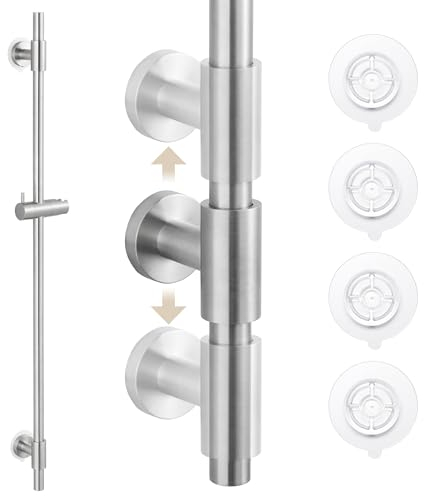 KES Duschstange ohne Bohren Brausestange mit Duschkopfhalterung 18/8 Duschstange Edelstahl 18/8 Wandstange Duschkopf Halter Kleben Gebürstet, F209S100DF-BS
