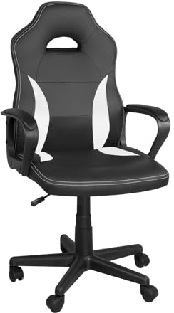 KAYELLES Fauteuil Chaise Gamer, Hauteur réglable, siège Simili Cuir Bicolore, pivotant 360°, accoudoirs rembourrés, roulettes WAN (Noir-Blanc)