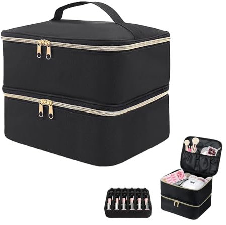 Black Double Layer Nail Varnish Storage Traveling Nail Polish Storage Case Portable Nail Lipstick Beauty Tools Box Large Makeup Bag Travel for Manicure Tool Nail Polish Organiser Bag