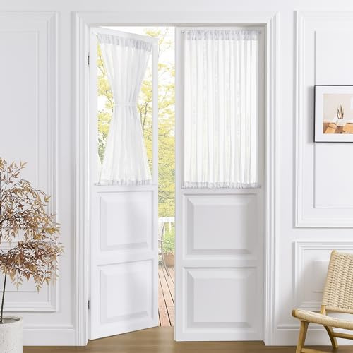 Tollpiz - Cortinas pequeñas de lino texturizado para puerta, cortinas de gasa con filtro de luz para entrada, puerta francesa, bolsillo para varilla, puertas de vidrio del patio, 25 x 40 pulgadas de
