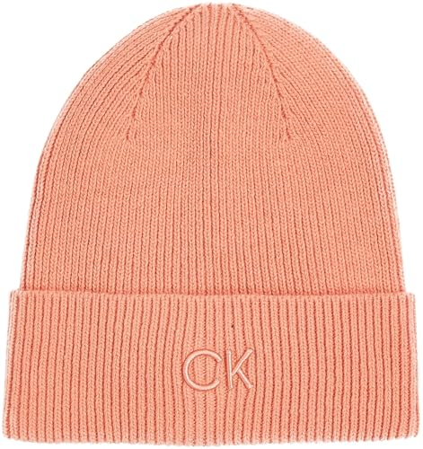 Calvin Klein Damen Strickmütze Embroidery Fine Rib Beanie Warm, Orange (Tawny Orange), Einheitsgröße