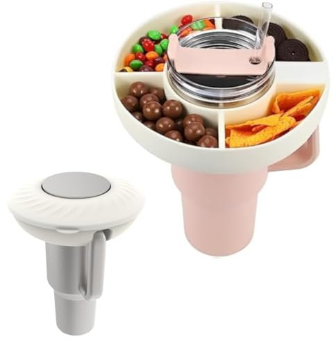 RZXBB Snackteller mit Deckel für Stan-ley Cup 40oz,Wiederverwendbare Silikon Snackschale mit 4 Fächern (Weiß)