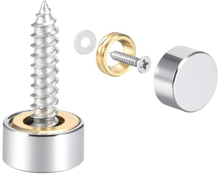 TOP-VIGOR 10mm Screw Cover Caps, 4Pcs Polished Mirror Screw Caps, Silver | Brass Decorative Mirror Nails with Caps, Screw Caps Covers Fasteners for Glass Mirrors Bathroom Advertising Sign