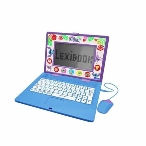 LEXIBOOK, Disney Stitch, Ordenador Educativo bilingüe ESPAÑOL/INGLÉS, Juguete para niños, 170 Actividades para Aprender, Jugar y música, Pantalla Grande, Azul, JC599Di2