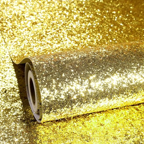 ReWallpaper glitter tapet guld möbler folie för bord skåp byrå 40CMx7M kök folie självhäftande glitter paljetter tapet vardagsrum hall guld självhäftande hantverk