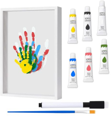 Familien Handabdruck & Fußabdruck Baby Set, DIY Gipsabdruck Hand und Fuß mit Holzrahmen, Ungiftige Fingerfarben, Kreatives Abdruckset Baby, Newborn Baby Set, Geschenk für Eltern & Großeltern