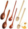 KASURE 6 Piezas Cucharas de Madera,Cuchara Miel Madera,Cuchara Larga Madera,Agitadores de Miel,Cuchara De Miel para Miel, Mermelada, café y Otras Bebidas