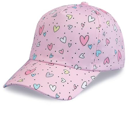 TOBETOPTOOLER Toddler Baseball Cap,Kids Pink Sun Baseball Hat Cute Summer Snapback Hat for Kid and Girl Print Heart Pattern (US, Age, 2 Years, 6 Years, Pink)