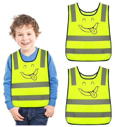 AffeGifts Giubbotto Catarifrangente Bambini, 2 Pcs Gilet Alta Visibilità Bambini Gilet Catarifrangente Bambini per Ragazzi Ragazze Camminando,Pendolare (Giallo chiaro)