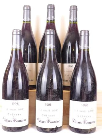 lot de 6 bouteilles hautes côtes de nuits château de villars fontaine le haute côte rouge 1998 - bourgogne