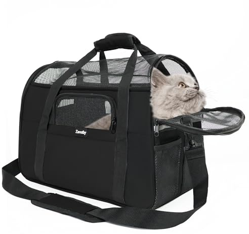 Zavothy Sac de transport pour chat et chien, respirant et pliable, boîte de transport pour chat avec bandoulière réglable, matelas en peluche amovible (noir, M)