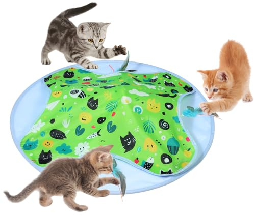 IOKHEIRA Interactive Cat Toys for Indoor Cats Adult, Automatic Cat Toy with Moving Feather, Rechargeable Electric Kitten Toy, Hunting Games & Hide and Seek, Motion Activate (Green)