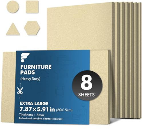 shinfly Felt Furniture Pads Floor Protectors, 8 Sheets 7.87x5.91in Beige | Extra Large Cut-to-Size Self Adhesive Felt Pads for Furniture Feet, Non Scratch for Hardwood Floors, Sofa, Chair and Table