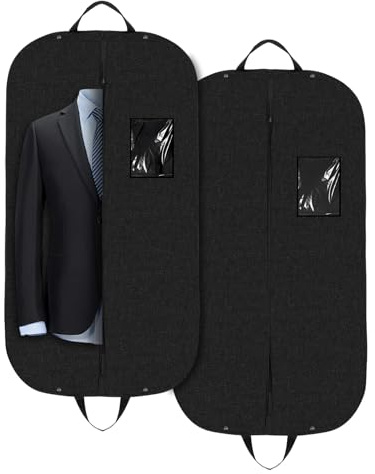 2 piezas Fundas Ropa Negro,60 x 120cm Fundas de Ropa a Prueba de Polvo,Con ventanas transparentes,Adecuado para guardar chaquetas, trajes, chaquetas, camisas