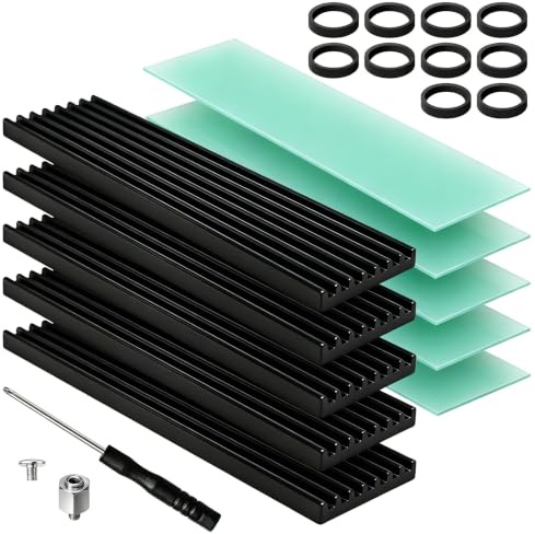 M2 SSD kylfläns, set med 6 delar, halvledarutrustning, kylare, värmesänk, silikon värmedyna, lämplig för kylning av 2280 PCIe NVMe CPUs