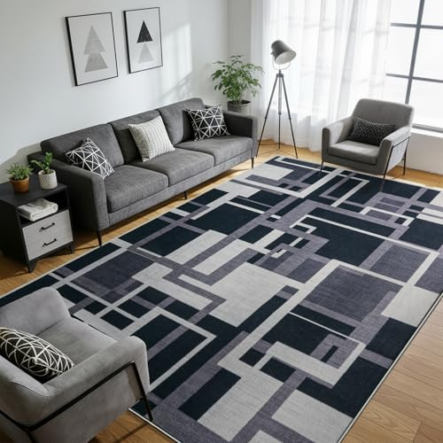 iEvery Large Rugs for Living Room 160x230 cm - Printed Area Rugs for Bedroom Non-Slip - Modern Geometric Style Soft Short Pile Floor Carpet Washable for Entryway Kitchen Office Dining Room