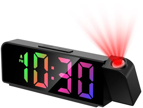 KQLHLHDYZ Sveglia a Proiezione, Orologio Digitale con Proiettore 180°, Regolatore di Luminosità a 3 Livelli, Grande Display a Specchio per Camera da Letto
