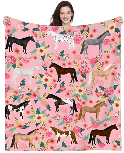 DUNTNKS Horse Blanket Horses Themed Gifts for Girls Women Horse Lovers,Soft Plush Animal Horses Throw Blanket Christmas Birthday Gifts 50X40INCH