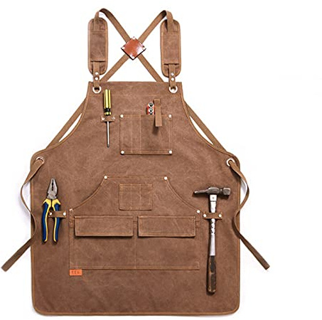 CGJseFH delantal de trabajo, Delantal for herramientas, delantal for taller de carpintería, trabajo algodón, resistente con múltiples bolsillos, delantales correa