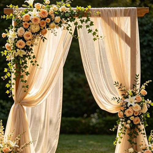 LEIMEND Tenda per Matrimonio Decorazione a Mano Libera per Arco di Nozze e Uva a Baldacchino Tenda per Finestre Mantovane in Tessuto Chiffon (Color Champagne 160 x 800 cm