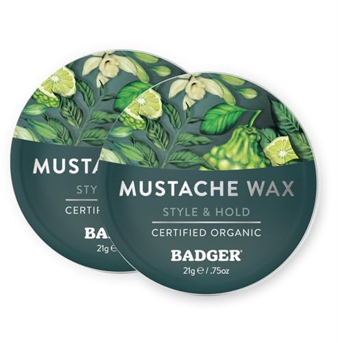 Badger Mustache Wax, Medium Hold, Light Masculine Scent, Easy to Apply, Certified Organic Versatile Moustache & Beard Wax, .75 oz Tin, 2-Pack