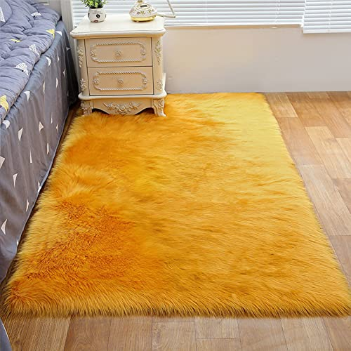 ZFHTAO Alfombra Pelo Largo 40x80cm, Antideslizante Alfombra Cama Dormitorio y Salon Moderna, Alfombras Shaggy Habitacion NiñA Lujo Multicolor Lana Artificial Lavables Rectángulo - Naranja