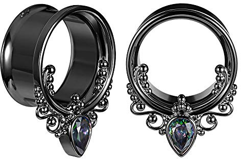 COOEAR 1 paire de jauges d'oreille en acier chirurgical Double tunnel d'oreille en coquillage évasé et bouchons d'oreilles civière.