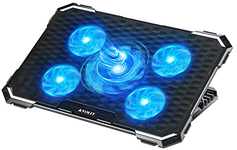 KYOLLY Upgrade Laptop Cooling Pad,Gaming Laptop Cooler with 5 Quiet Fans,2 USB Ports,5 Adjustable Stand Height,Blue LED Lights,for 15.6 Inch Laptops