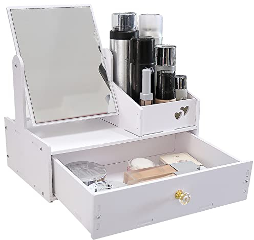 LEcylankEr Organizer Trucchi, Porta Trucchi Organizer da Bagno, Porta Trucchi Organizer da Bagno con Specchio e Cassetti Bianco, per Camera da Letto/Bagno (Specchio quadrato)