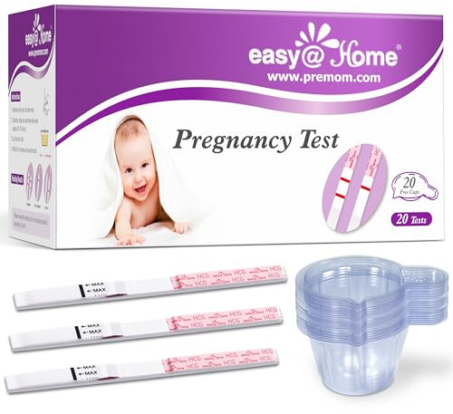 Easy@Home Pregnancy Test Strips: 20 Bulk with Large Urine Cups - Fast Results, At-Home Fertility Testing - Pruebas de Embarazo
