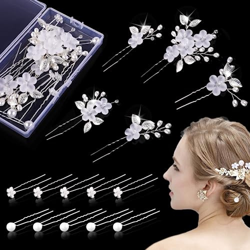 Juego de 15 horquillas para el pelo con perlas y flores