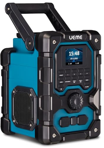UEME 16W Jobsite DAB/DAB+ FM Radio | Rugged Design | Bluetooth | Rechargeable Battery | Worksite Builders Radio | AUX Input | USB Phone Charging | Includes Mains Adaptor