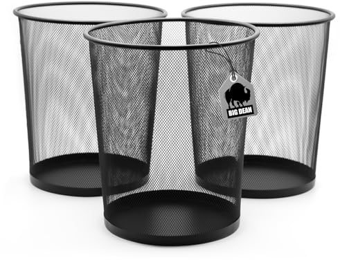 BigDean 3 Stück Papierkorb Büro Mülleimer schwarz 20L Draht - Mülleimer Büro - hochwertiger Papiereimer Mülleimer Kinderzimmer Papierkorb schwarz