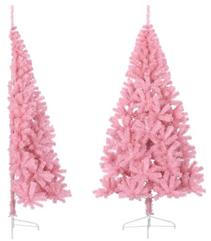 Sufrk Konstgjord halvjulgran med stativ, rosa, 240 cm PVC, konstgjord julgran gångjärn gran julgran, hopfällbart metallstativ för hem/kontor, semesterdekoration, inomhus och utomhus
