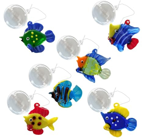 Ralondbey (6 pezzi) di pesci galleggianti colorati in vetro per acquario, decorazione artigianale a forma di bolla per decorare la casa