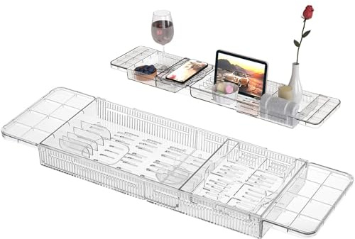 Vassoio da bagno estensibile per vasca da bagno – ripiano da bagno da bagno sopra la vasca da bagno, vassoio da bagno regolabile, comfort flessibile per