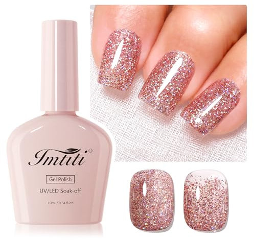 Imtiti Glitter Gel Nail Polish, 1Pcs Rose Gold Sparkle Soak Off UV LED Gel Polish, Long Lasting, Manicure Salon DIY at Home for Women (0.34 Fl Oz-959)