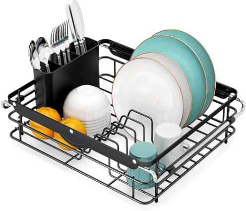 Urackify Dish Drainer Rack, Dish Rack with Utensil Holder for 3 Usage, Dish Drying Rack in Sink, Adjustable Dish Drainer Over the Sink, Sink Drainer Rack for Kitchen Counter, Standard Size