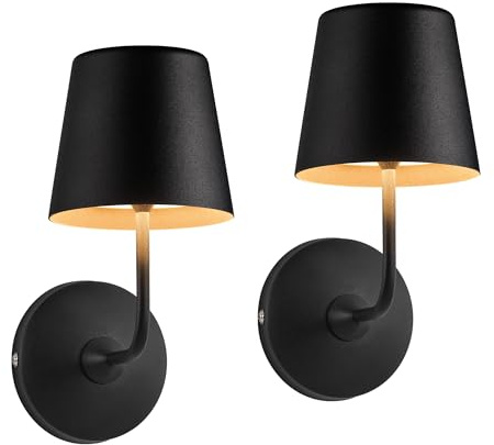 VISDANFO Kabellose Wandlampe 2 st, Kleine LED-vägglampa, wiederaufladbar med pekskärm, dimbar, vattenfast metall, lämplig för barn, schlafzimmer, badkar, badrumsschwarz)
