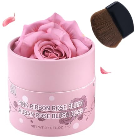 Embossed Pink Blush, Rose Blush for Cheeks, Long-Lasting Shimmer Lightweight Blendable & Buildable Face Powder Rouge Nude Makeup Rose Flower Design for Women and Girls