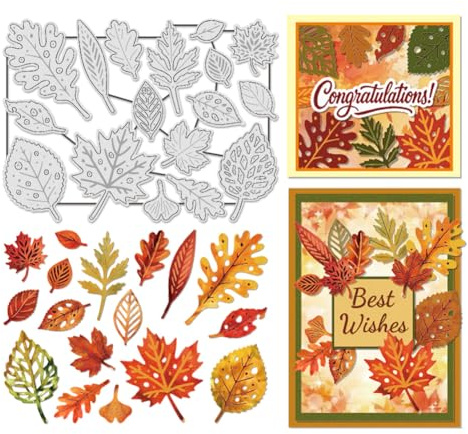UNICRAFTALE 17pcs Metal Cutting Dies Autumn Leaf Die Cut Embossing Cutting Stencils Durable Dies 18x13cm for Card Making Paper Crafting Photo Frame Decor DIY Scrapbooking